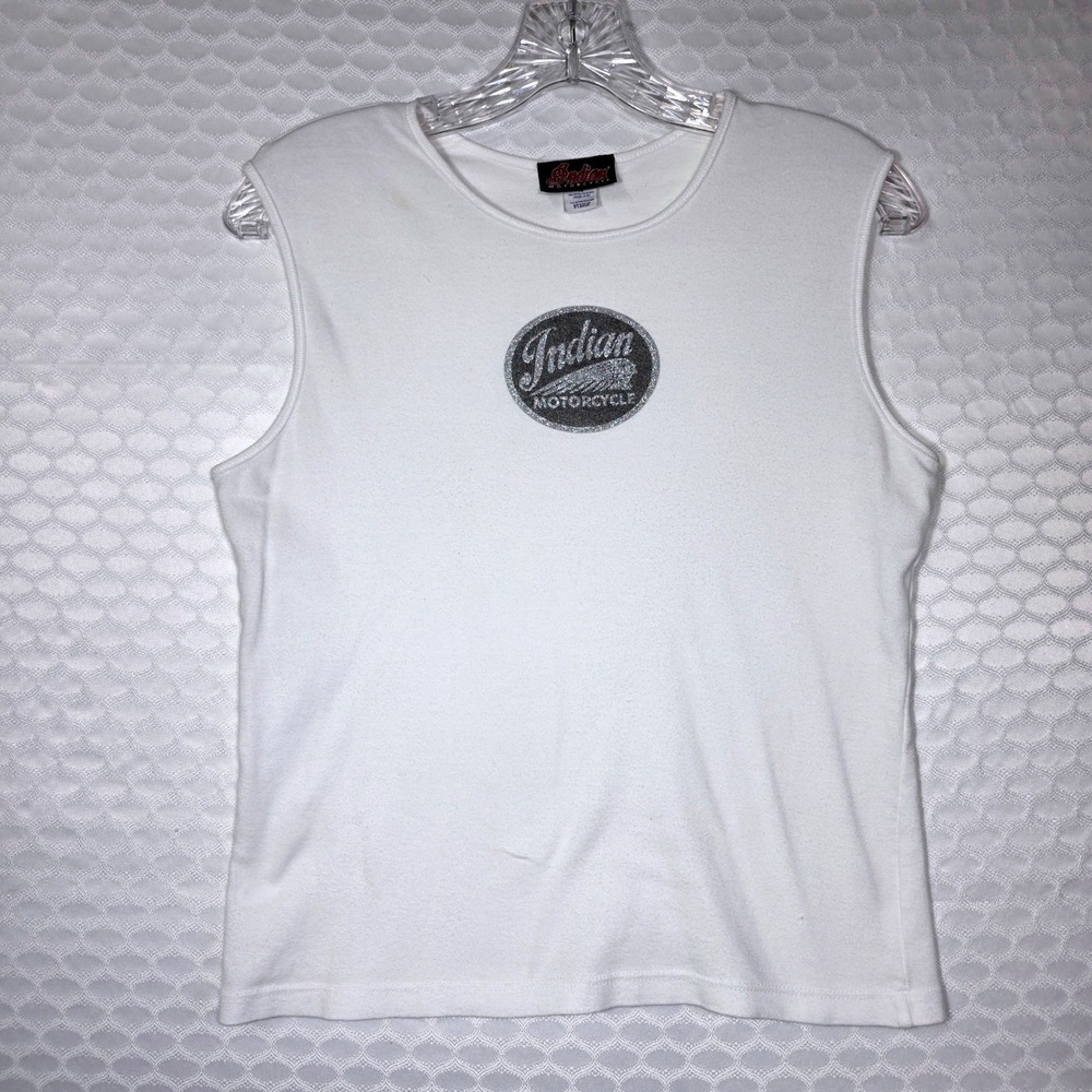 Indian Motorcycle White Sleeveless Tank Top Glitter Logo XL Made in USA